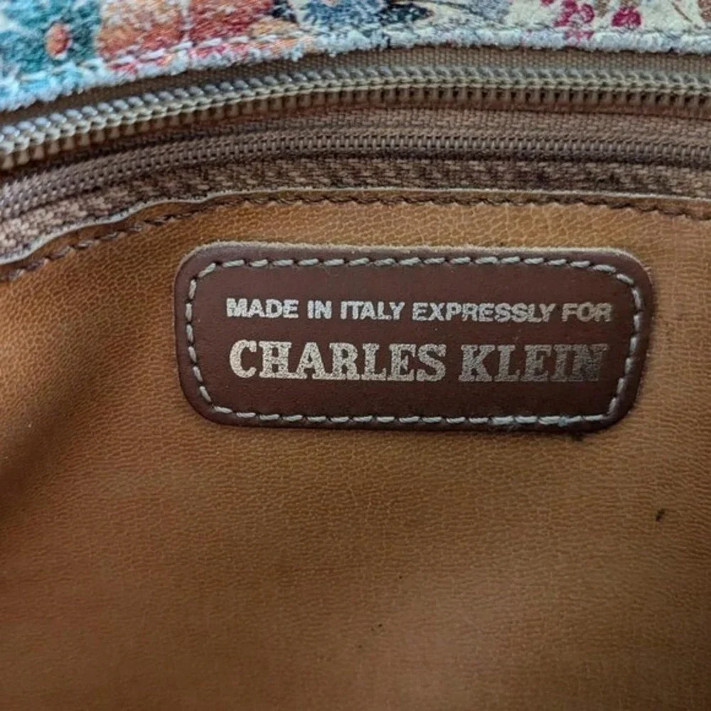 Charles Klein Vintage Floral Crossbody Bag‎ Brown Made in Italy Tapestry Print